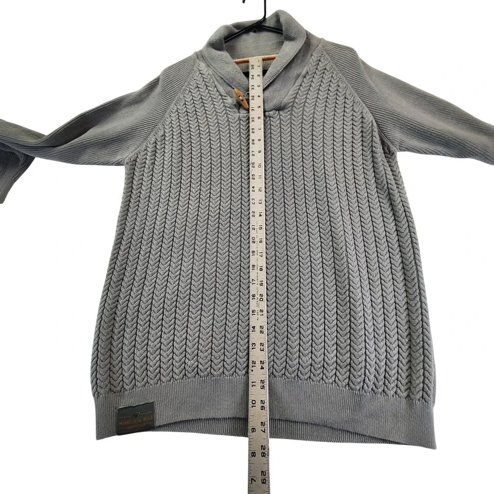 Salute Men L Gray Shawl Neck Minnesota Wild Cable Knit Toggle Sweater NHL Hockey